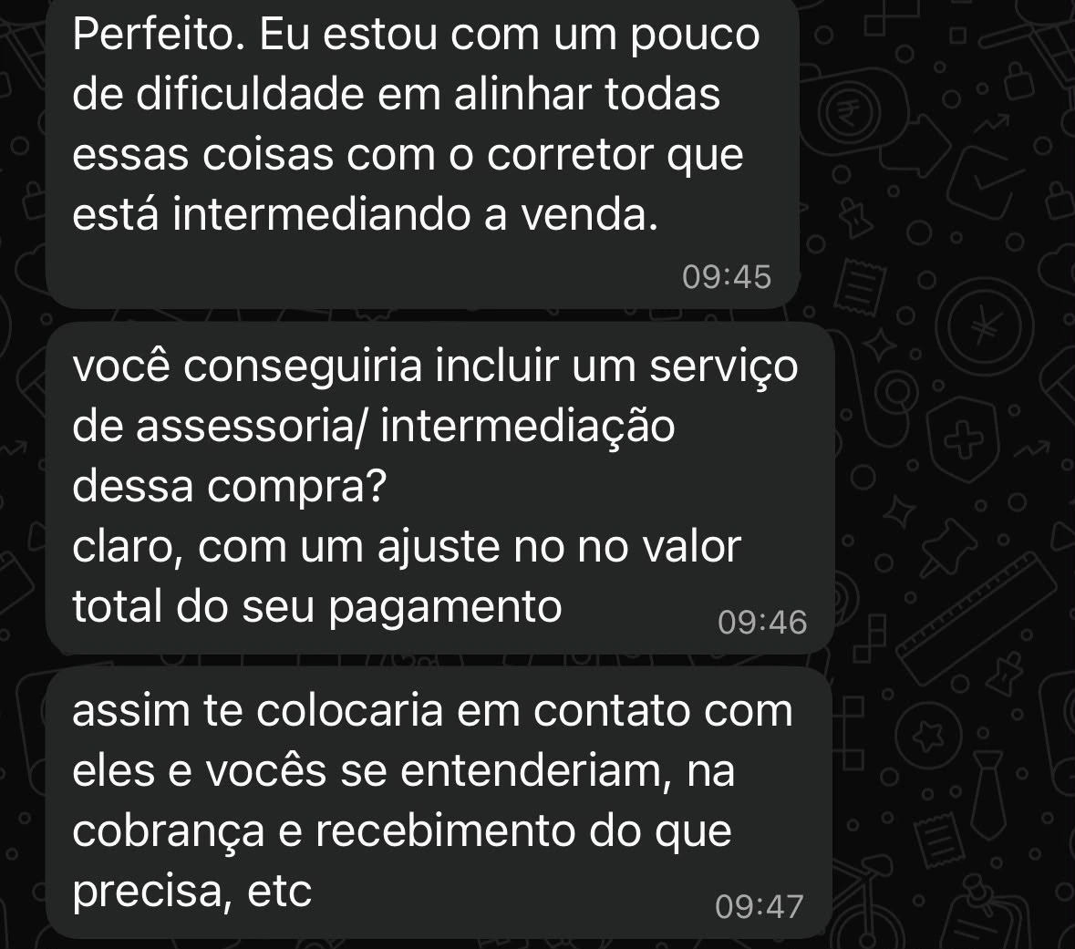Print do início da conversa com a cliente